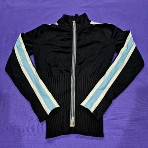Bebe Sport Black/White/ Sky Blue 2-Way Zip Up Sweater Jacket - M.